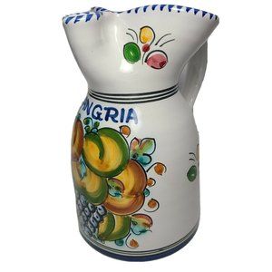Fruit Sangria Pitcher Spain Hand painted Ceramic Fruit pattern 8.25” Tall new